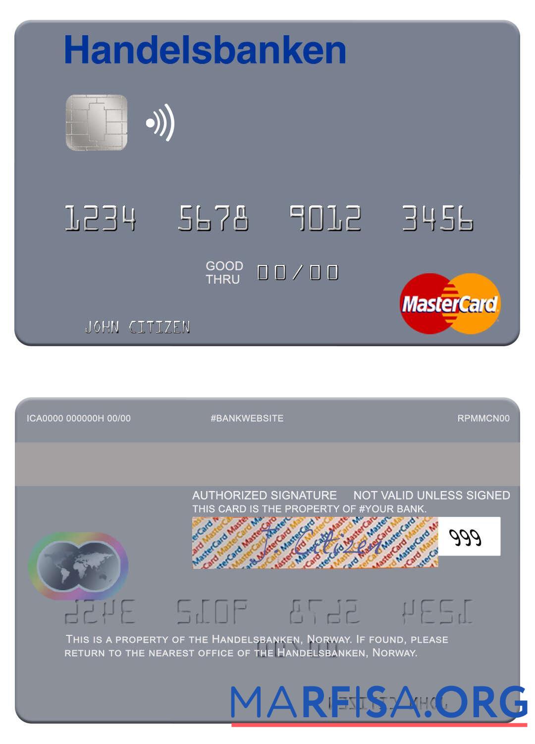 Blank Norway Handelsbanken mastercard template